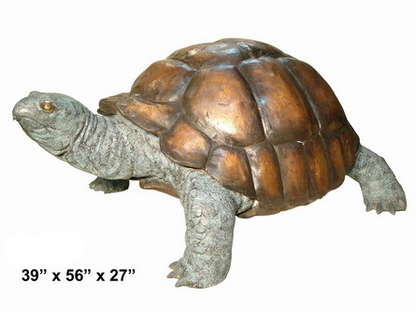 large bronze turtle water feature showing measurements