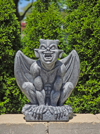 Laughing Gargoyle Garden Sculpture Grinning outdoor statue cement fanged teeth