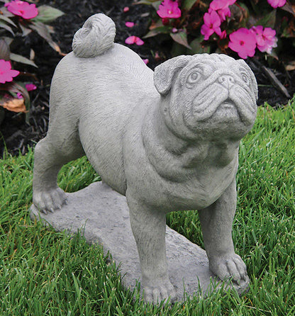 Hand painted cast stone pug statue for porch patio walkway or memorial garden