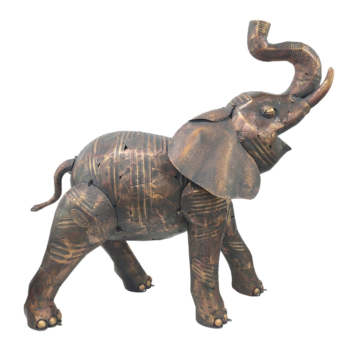 Bronze finish elephant sculpture on a white background iron large scale statue