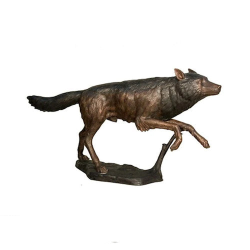 Running Wolf sculptures bronze wolves statuary wildlife statues life size