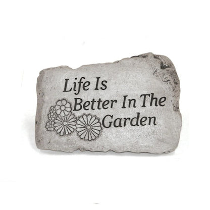 Life Is Better In The Garden Stone with high relief Floral Flowers rock