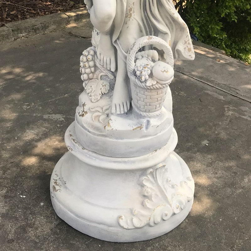 Shown on optional base Angel of the Harvest Life-Size Garden Sculpture with Grapes and Fruit Basket