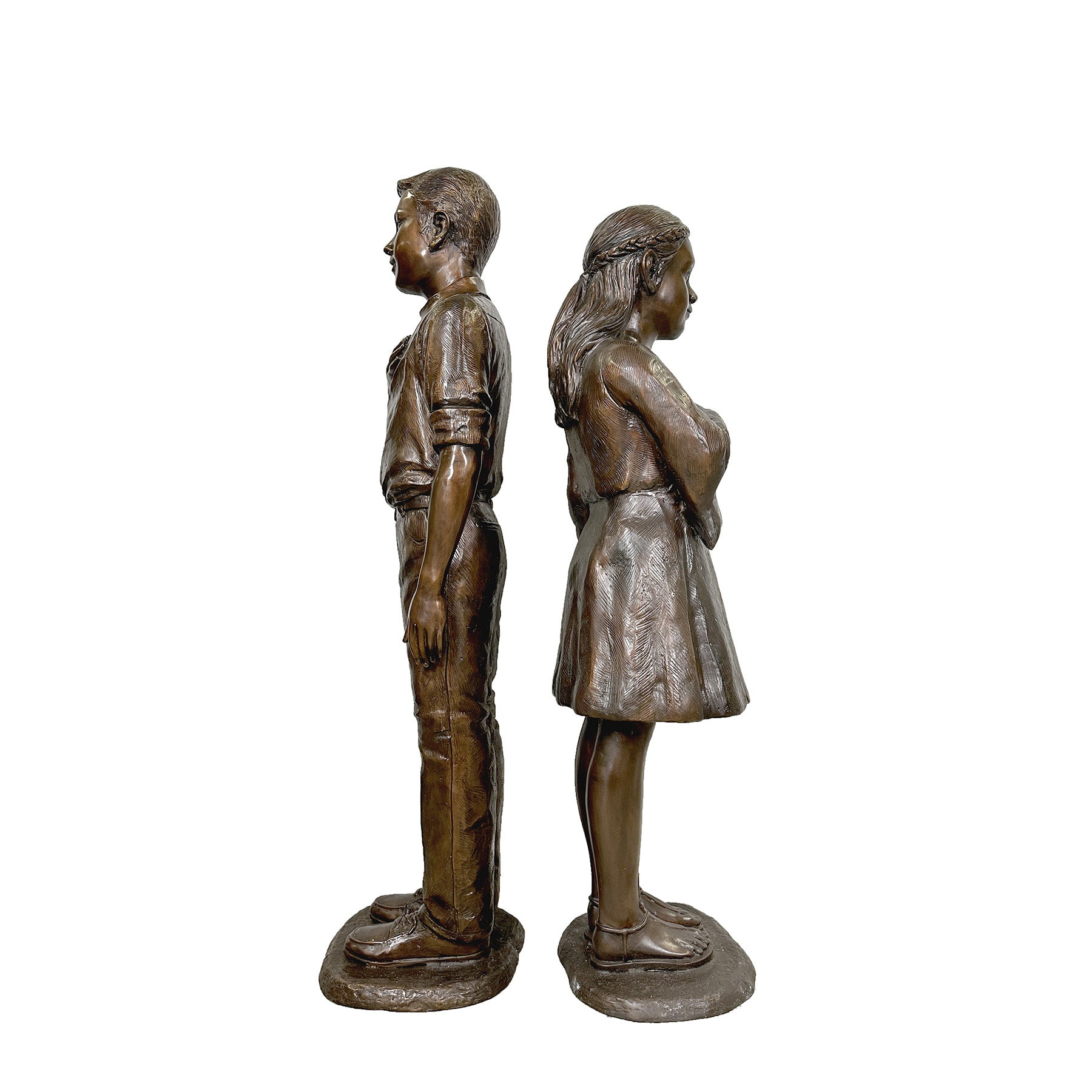 Boy & Girl Pledge of Allegiance Life-Size Bronze Statues Pair Patriotic Sculptures