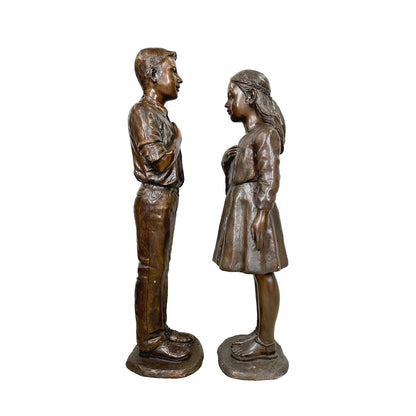 Boy & Girl Pledge of Allegiance to the flag Life-Size Bronze Statues Pair Patriotic Sculptures