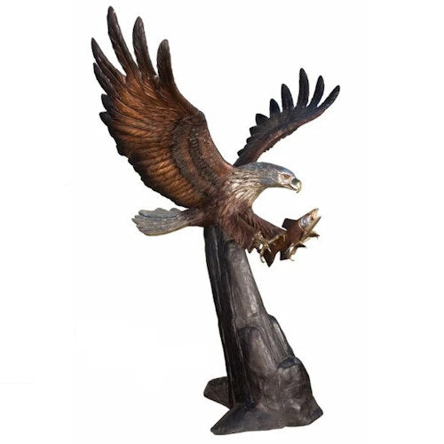 Life Size Bronze Eagle Catching a Fish