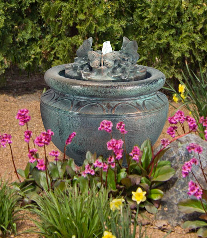 Lighted Butterfly Garden Fountain three butterflies surround top of spouting water