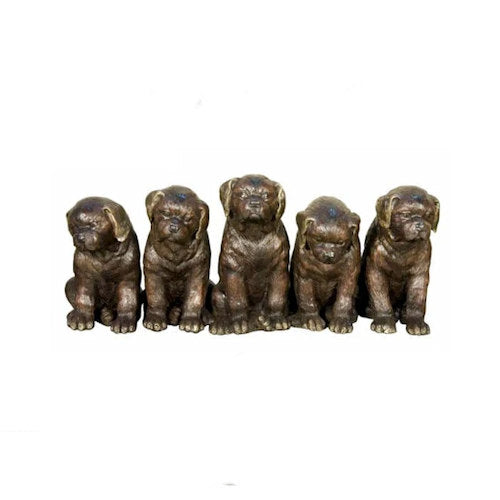 Line Of Puppies Bronze Sculpture
