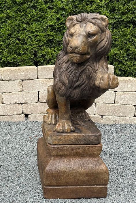 Lion Left Paw Up & Base Garden Sculpture Outdoor Regal Statue