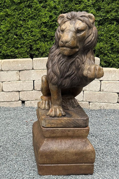 Lion Left Paw Up & Base Garden Sculpture Outdoor Regal Statue
