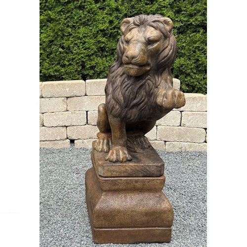 architectural lion statue doorway guardian on pedestal base