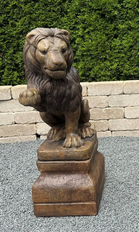 Lion Right Paw Up & Base Statue Set Outdoor Cement Statuary