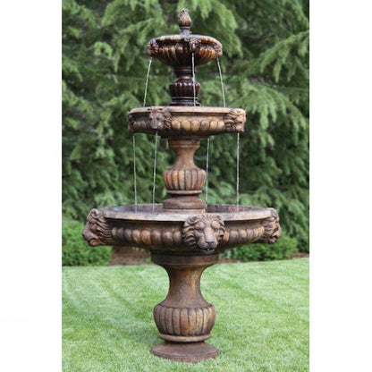 Lion Heads Three Tier Grandness Fountain Cement Estate Decorative Stautary