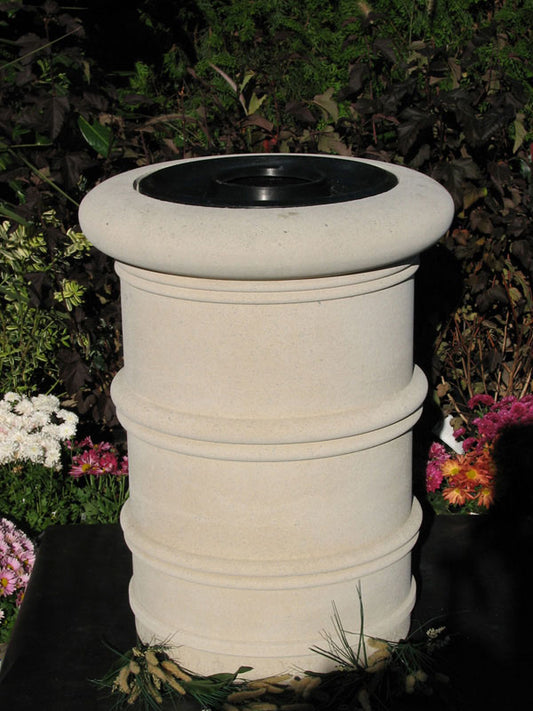 Architectural cast stone litter receptacle 35 inches high trash can for commercial sites