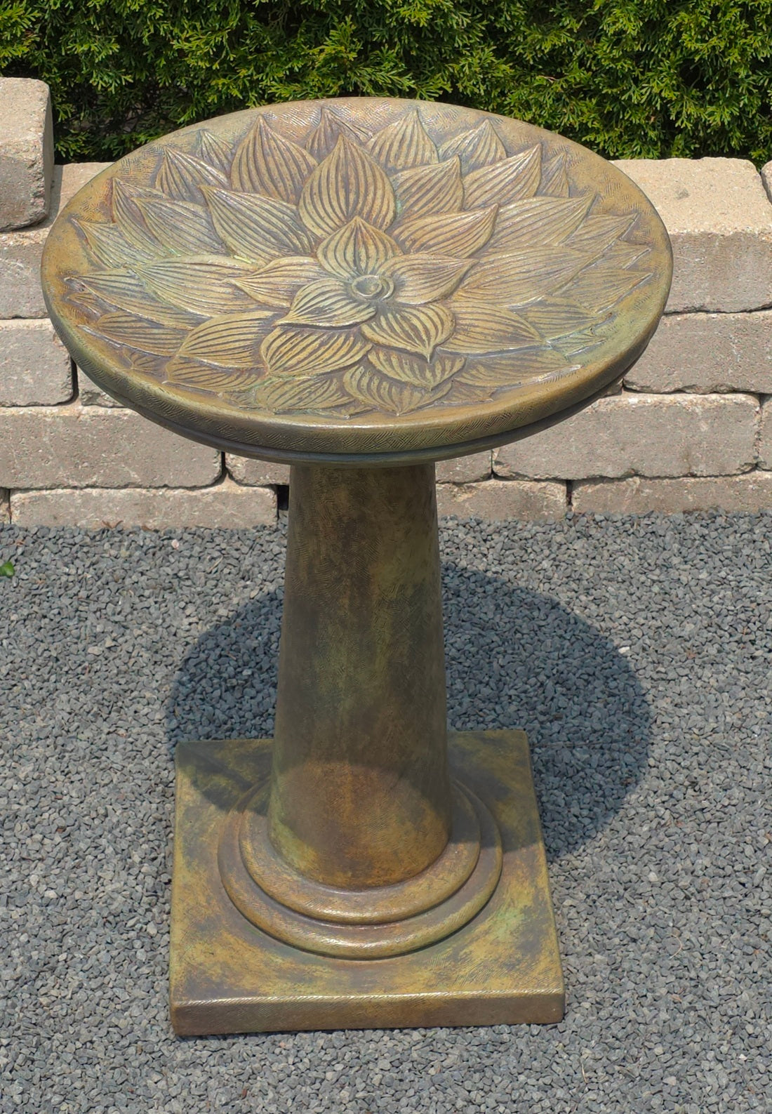 Lotus Blossom cast stone garden birdbath 28 inches high