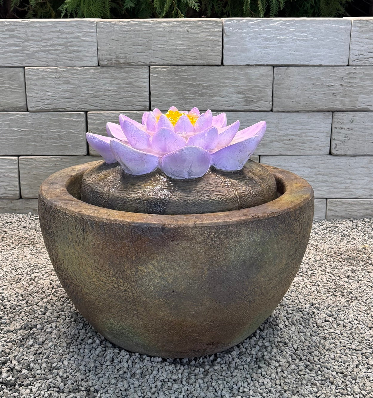 Lotus fountain with colored Blossom with light
