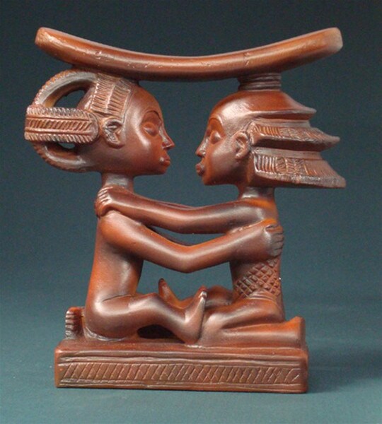 Luba Couple African Headrest Statue Congo Wedding Replica Love