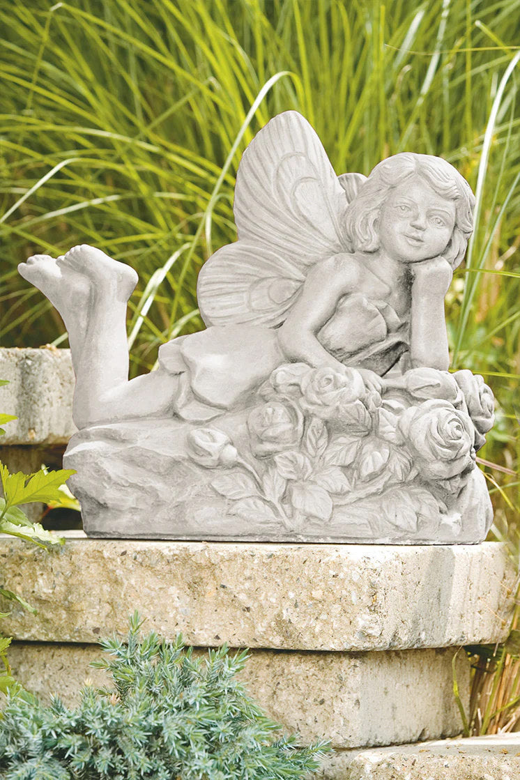 Decorative rose fairy outdoor statue with wings in American made cast stone