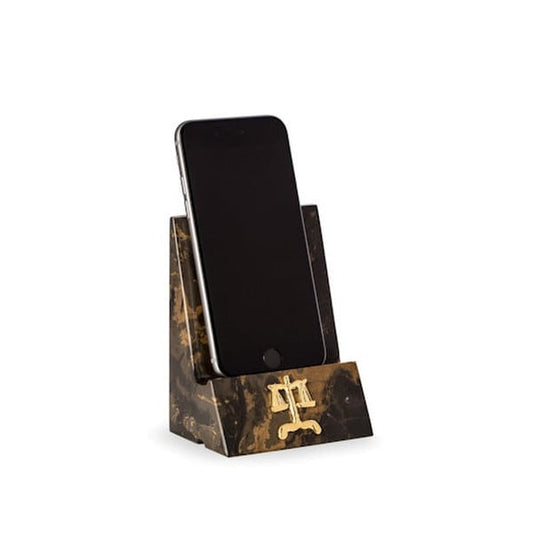 Marble Brown Phone Holder with scales of justice in brass lawyer gift