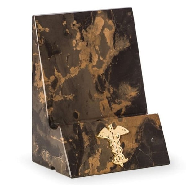 Phone Stand Marble Tiger Eye Medical Insignia Caduceus Gift Brass