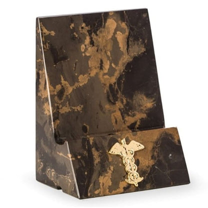 Phone Stand Marble Tiger Eye Medical Insignia Caduceus Gift Brass