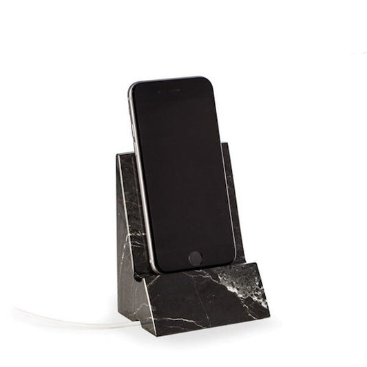 Black Marble Phone Stand with Pass-Through Charging Hole white veining