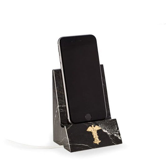 Phone Stand Marble Black Medical Insignia Caduceus Gift Office home