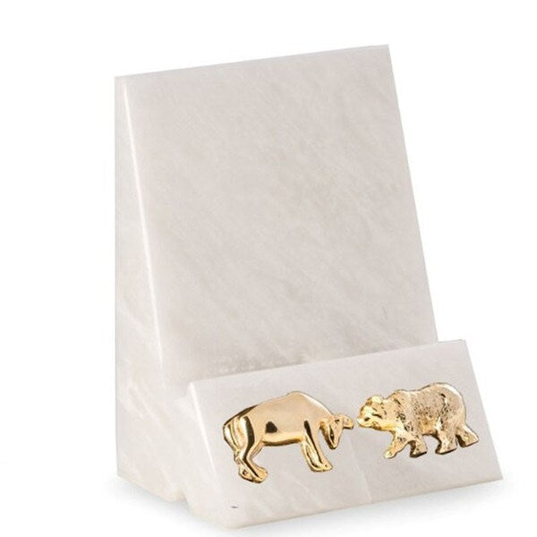 Stock Market Black Marble Phone holder Brass Bull and Bear Wall Street