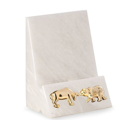 Stock Market Black Marble Phone holder Brass Bull and Bear Wall Street