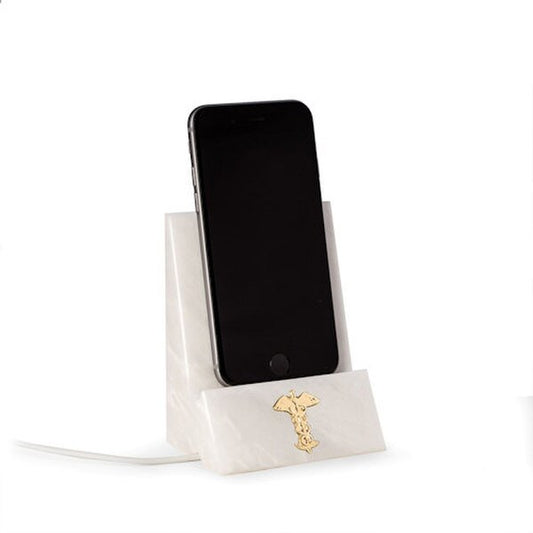 Phone Stand White Marble Medical Insignia Caduceus Gifts Desk top
