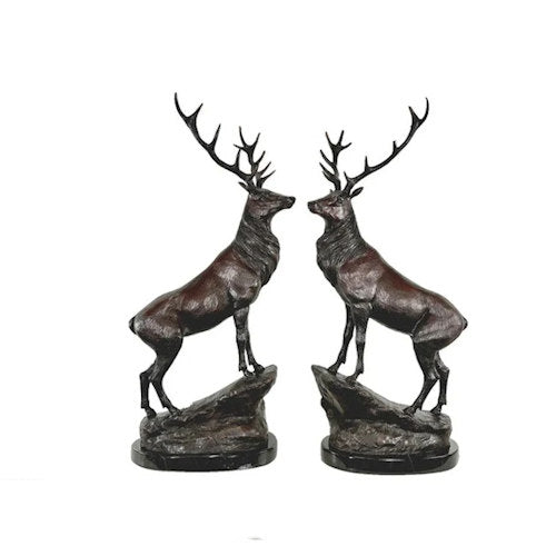 Majestic Pair Stags on Rock Bronze Statues