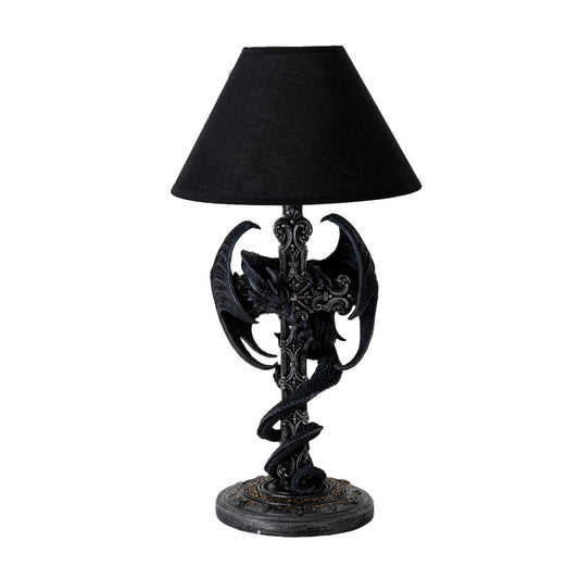 Sculptural Dragon Wrapped Cross Lamp Dark Fantasy Accent Light 