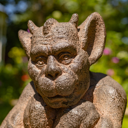 Medieval Sentinel Gargoyle Garden Statue close up of face and hors
