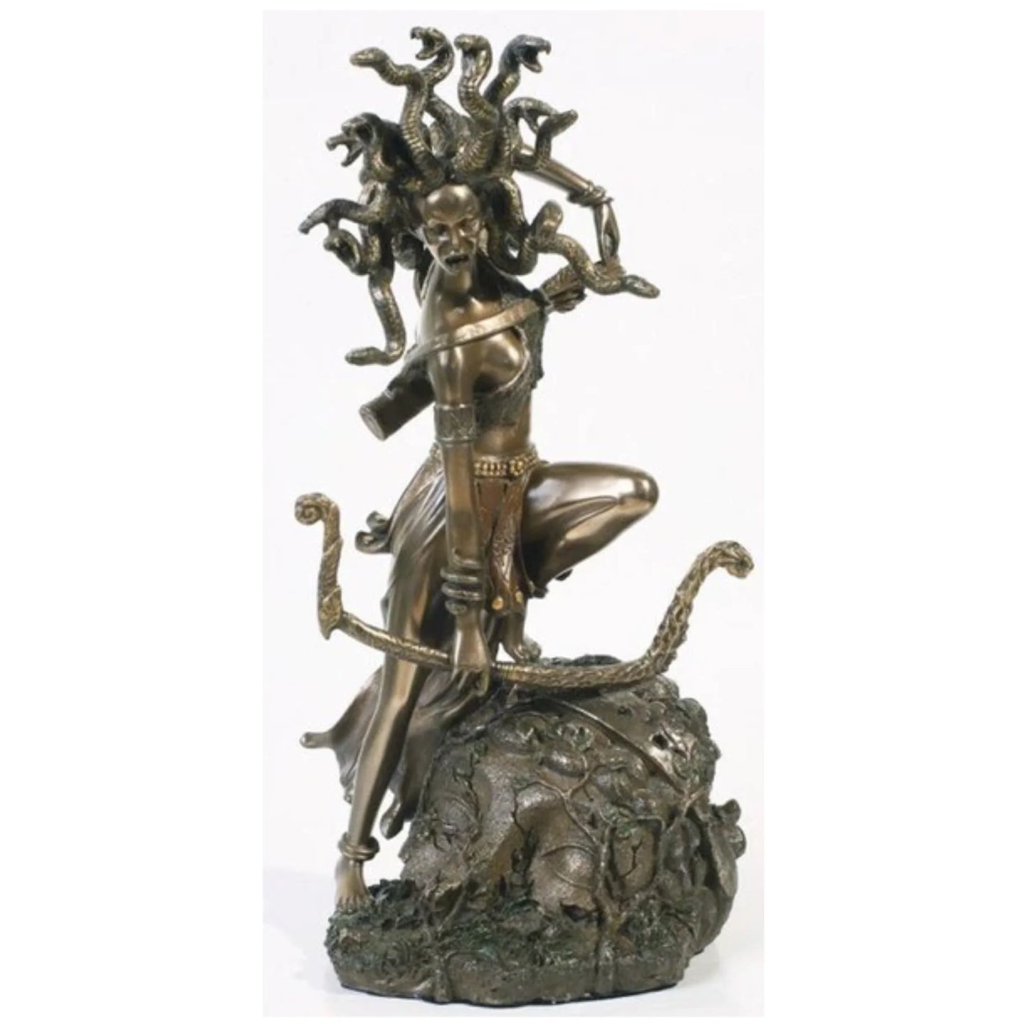 Bronze medusa sculpture, on a white background