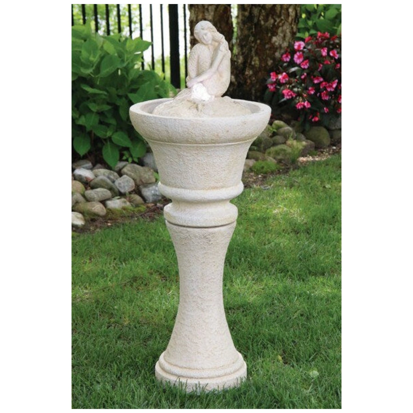 Mermaid Fountain with Light Sitting on Rock Cement Statuary 