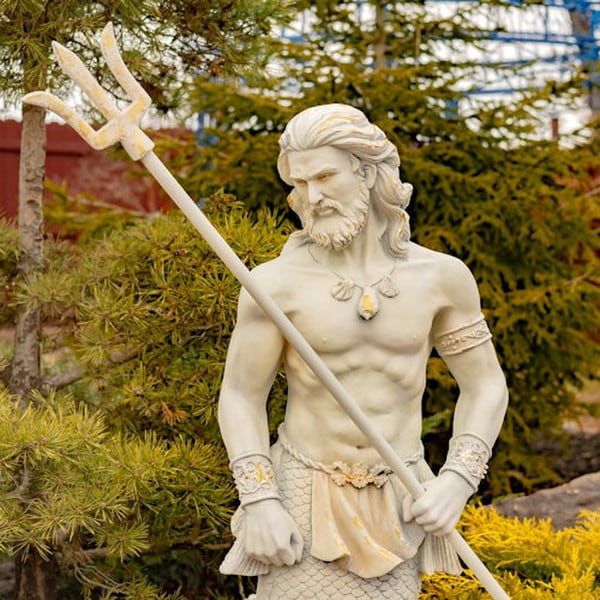 Merman Garden Statue Holding Trident Large Scale sculpture Poseidon Neptune