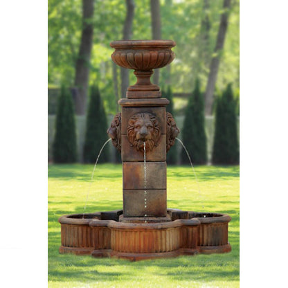 Milano Urn Lion Fountain with Vase in the Center for Planting Mid-relief Spouting Heads