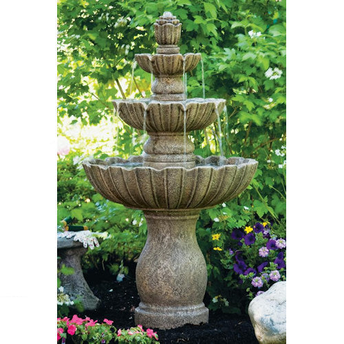 Mirabella Scallop Garden Fountain – Three-Tiered Cast Stone Masterpiece 54" High