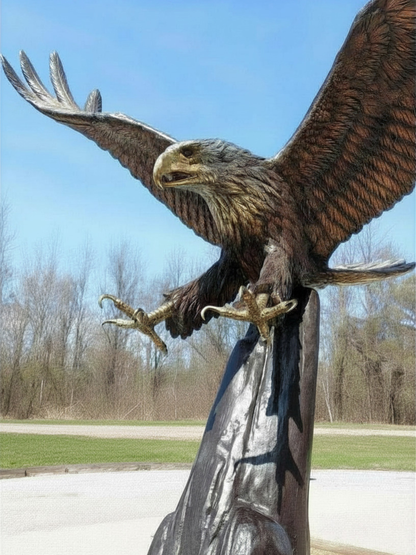 Monumental bronze eagle statue with wings fully spread