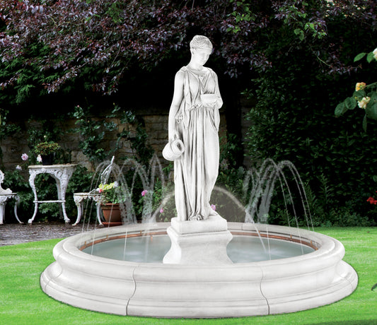 Monumental cast stone Hebe courtyard fountain with copper ring Danish sculptor Bertel Thorvaldsen