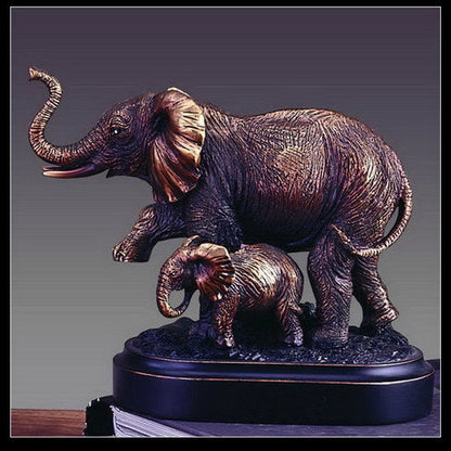 Mother and Calf Elephant Sculpture Wildlife Fine Artwork Decorative Duo Sculpture on Base for Trophies and Gifts