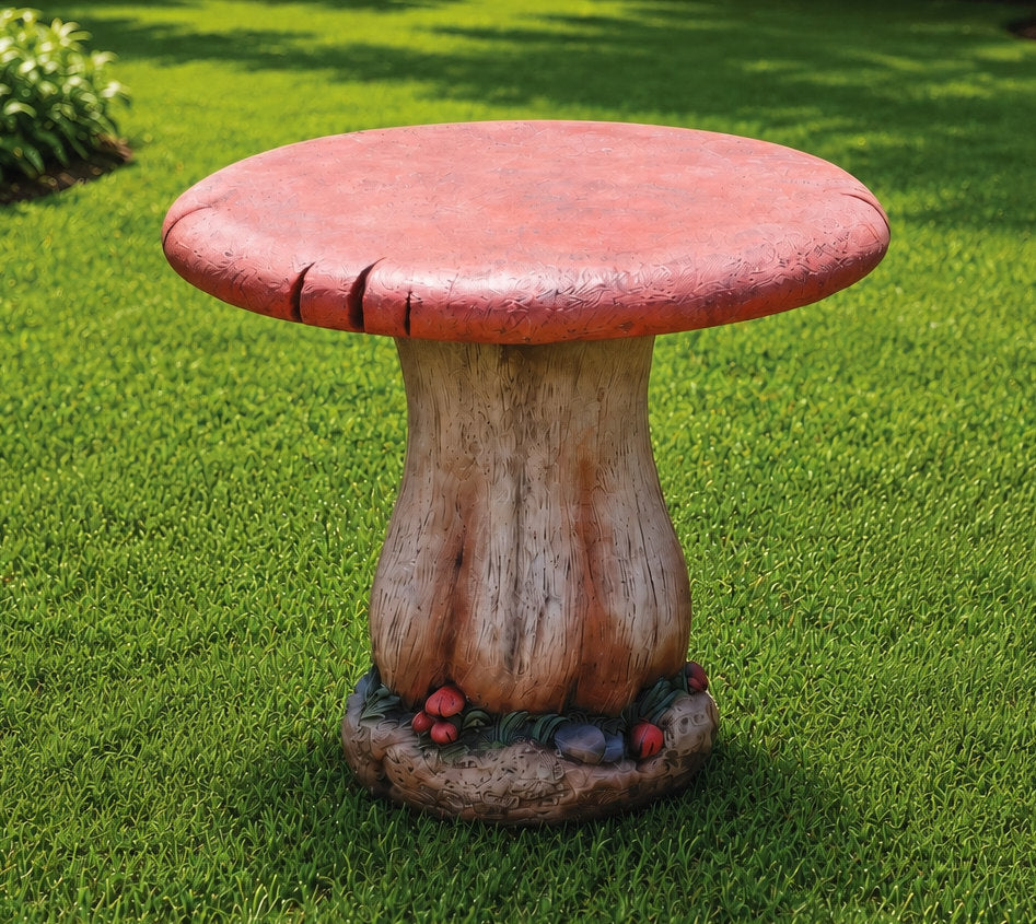 Woodland mushroom table with sculpted cast stone base