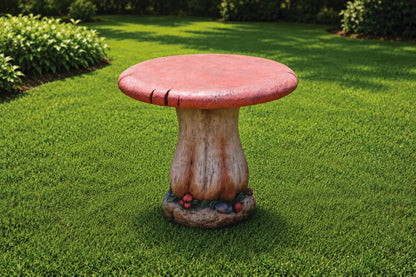 Mushroom garden table in detailed stain finish made of cement 