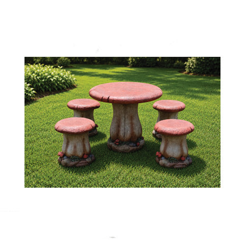 Mushroom table and four stool outdoor garden furniture set