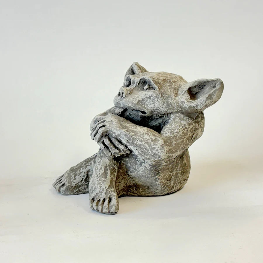 Side view Gargoyle Naughty Imp Sassy Concrete Desk Guardian Sculpture