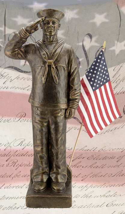 Navy Soldier in Uniform African American Veteran Garden Statue Saluting with Flag