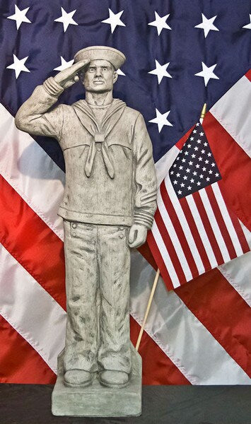 Navy Soldier in Uniform Garden Statue Saluting Memorial Military Cement