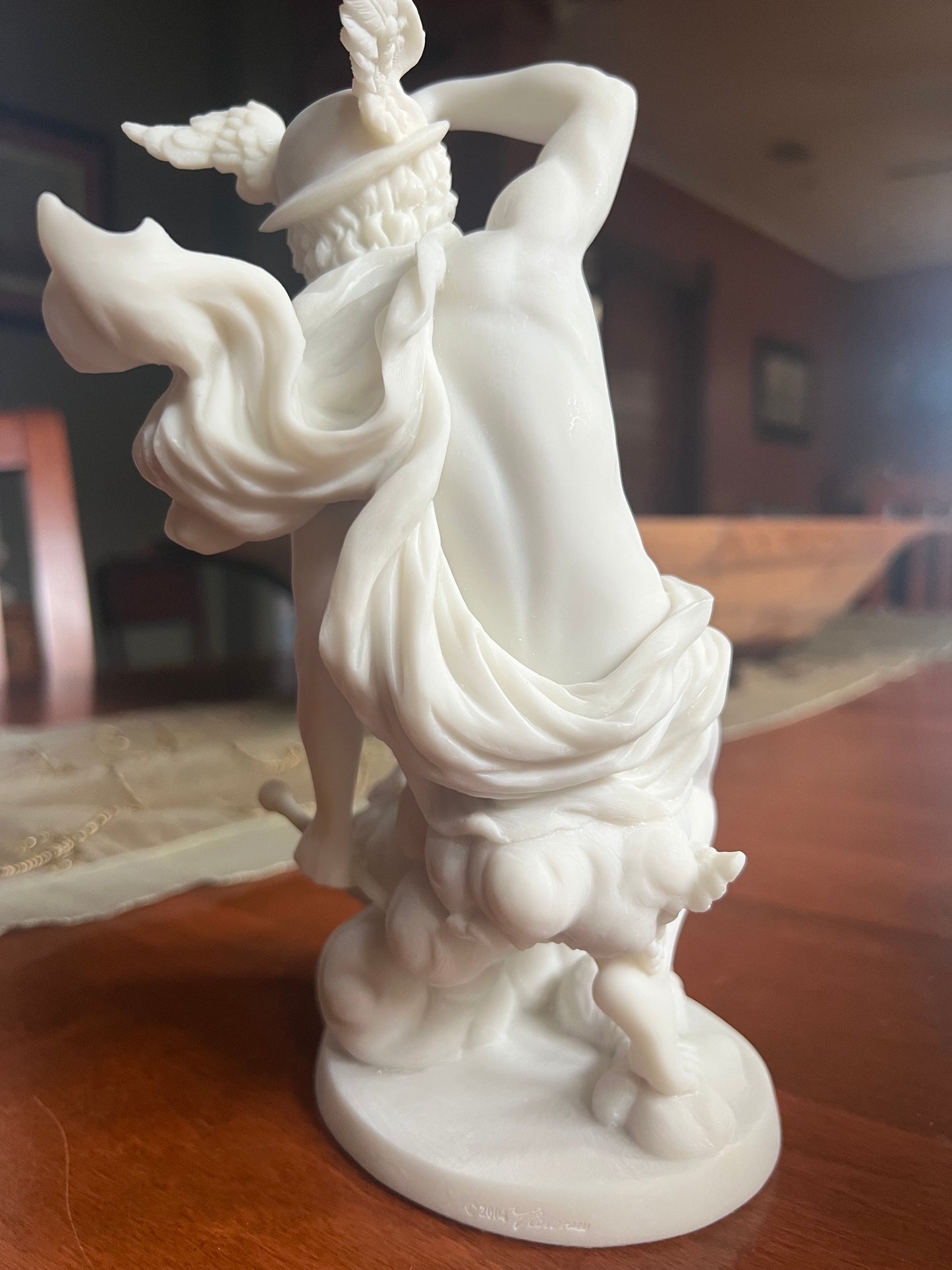 Nearly foot tall Hermes Mercury mythology statue back view