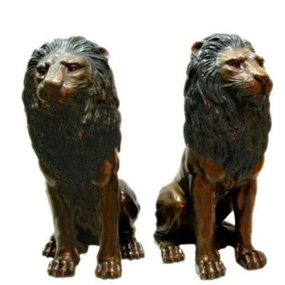 Noble Sitting Set of Lions Statues in Bronze 49 Inches tall