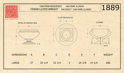 Frank Lloyd Wright Planter Oak Park Residence Diagram of Size
